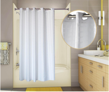 71x77 White, PreHooked Tracks Shower Curtains